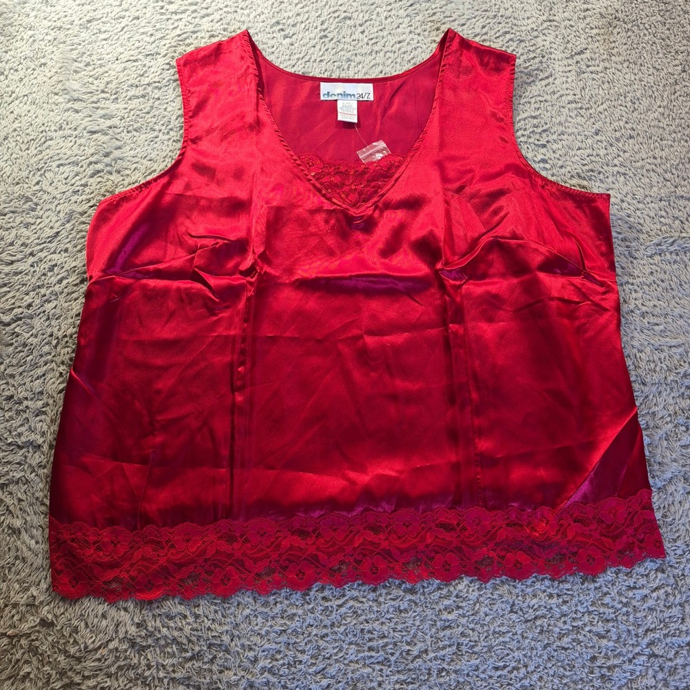 Denim 24/7 Satin Lace Tank Top 30-2884-2 Womens 24W Plus Size Holiday Party READ